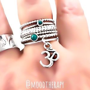 (2-13) OM/OHM FIDGET/ANXIETY SPINNER/Slider Charm RING 925 Sterling Silver